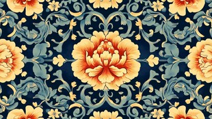 中式牡丹花卉复古花纹图案