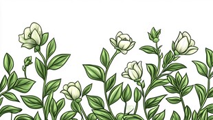 清新手绘白花绿叶植物图