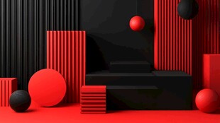 红黑几何立体场景展示