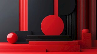红黑几何立体场景展示