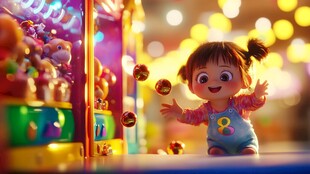 萌娃欢乐抓娃娃瞬间