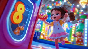 小女孩欢乐玩抓娃娃机