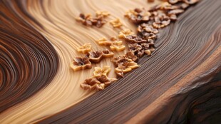木纹上的精美巧克力碎粒