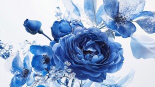 梦幻蓝调花卉静物图