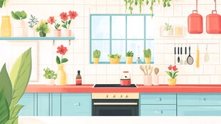 清新北欧风厨房绿植装饰