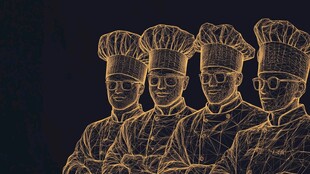 四位厨师形象的线框艺术图