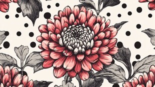 复古波点风大丽花花卉图案