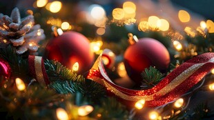 圣诞装饰 璀璨灯光与彩球