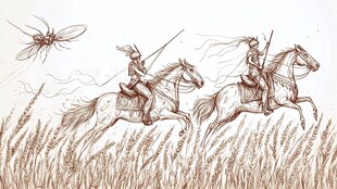 骑士策马驰骋于麦浪之上