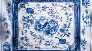 蓝白青花瓷韵花卉手帕