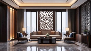 中式典雅客厅室内场景图