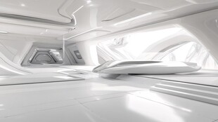 未来感科幻白色室内空间