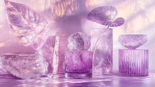 梦幻紫色系水晶与植物摆件