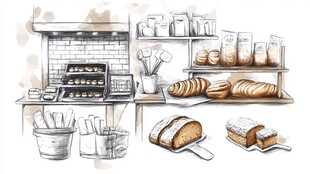 手绘温馨面包烘焙工作室