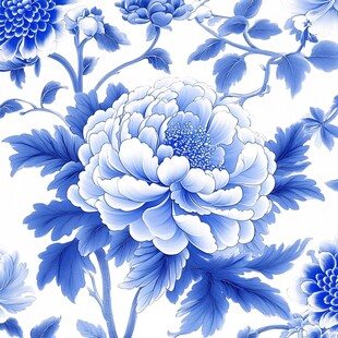 青花瓷风牡丹花图案