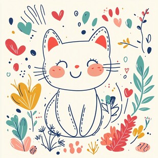 可爱猫咪置身缤纷花草间