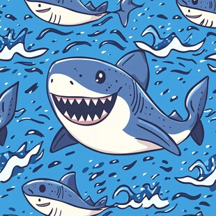 卡通鲨鱼海洋无缝图案