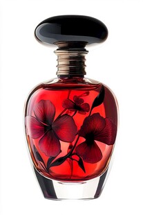 精致红瓶花卉图案香水瓶