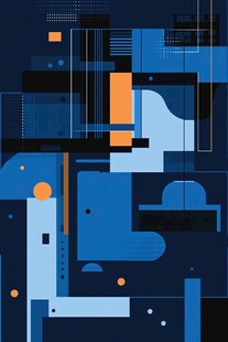 蓝橙几何抽象艺术图案