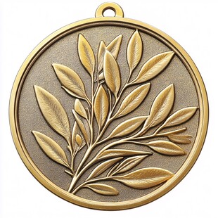金色树叶图案圆形金属奖章