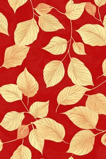 红色背景金色叶子花纹图案