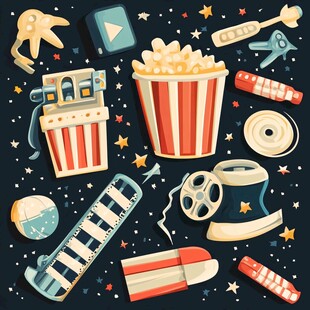 复古电影观影元素插画