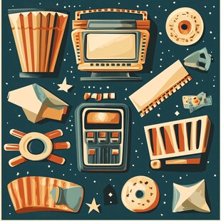 复古观影零食及用品插画