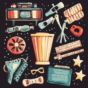 复古观影元素插画集合