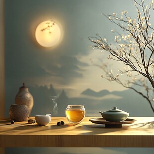 月夜茶景 静谧中式氛围