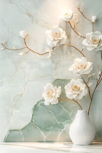 玉兰花瓶装点清新墙面