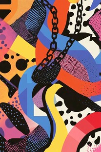 多彩抽象图案中的链条元素