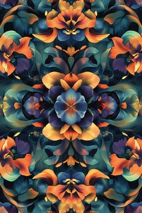 绚丽花卉对称抽象图案