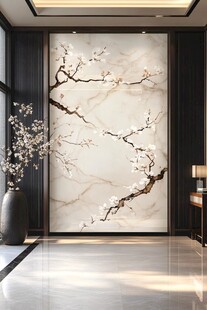 中式玄关 水墨梅花背景墙