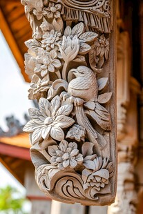 中式木雕花鸟精美构件