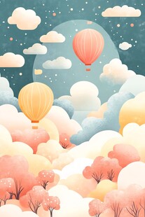 梦幻云端热气球浪漫图景