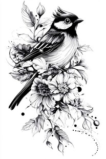 花鸟黑白插画艺术图案