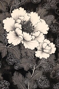 复古花卉黑白纹样图案