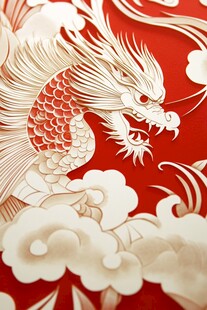 祥龙戏云中式精美剪纸艺术