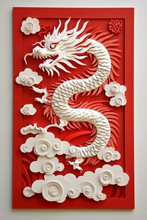 红色立体龙形中式装饰画