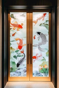 中式锦鲤玻璃双开门