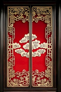 中式红金雕花双开屏风