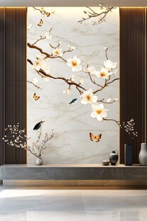 中式玉兰花鸟玄关装饰画