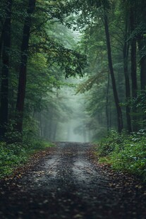 雾霭中的森林幽径