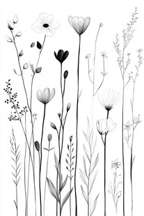 黑白花卉插画
