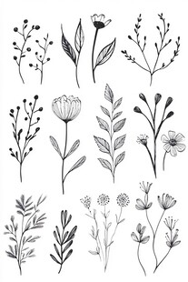 手绘简约花卉植物元素集