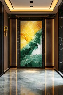 豪华玄关处的山水艺术壁画