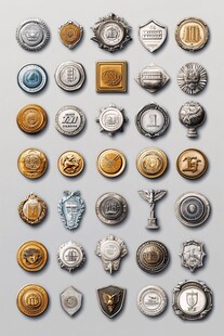 多样金属徽章图标集合
