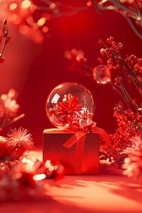 圣诞红主题梦幻水晶球摆件
