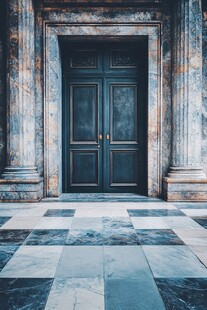 古典大理石门与方格地砖