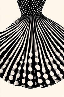 黑白波点条纹复古风裙子